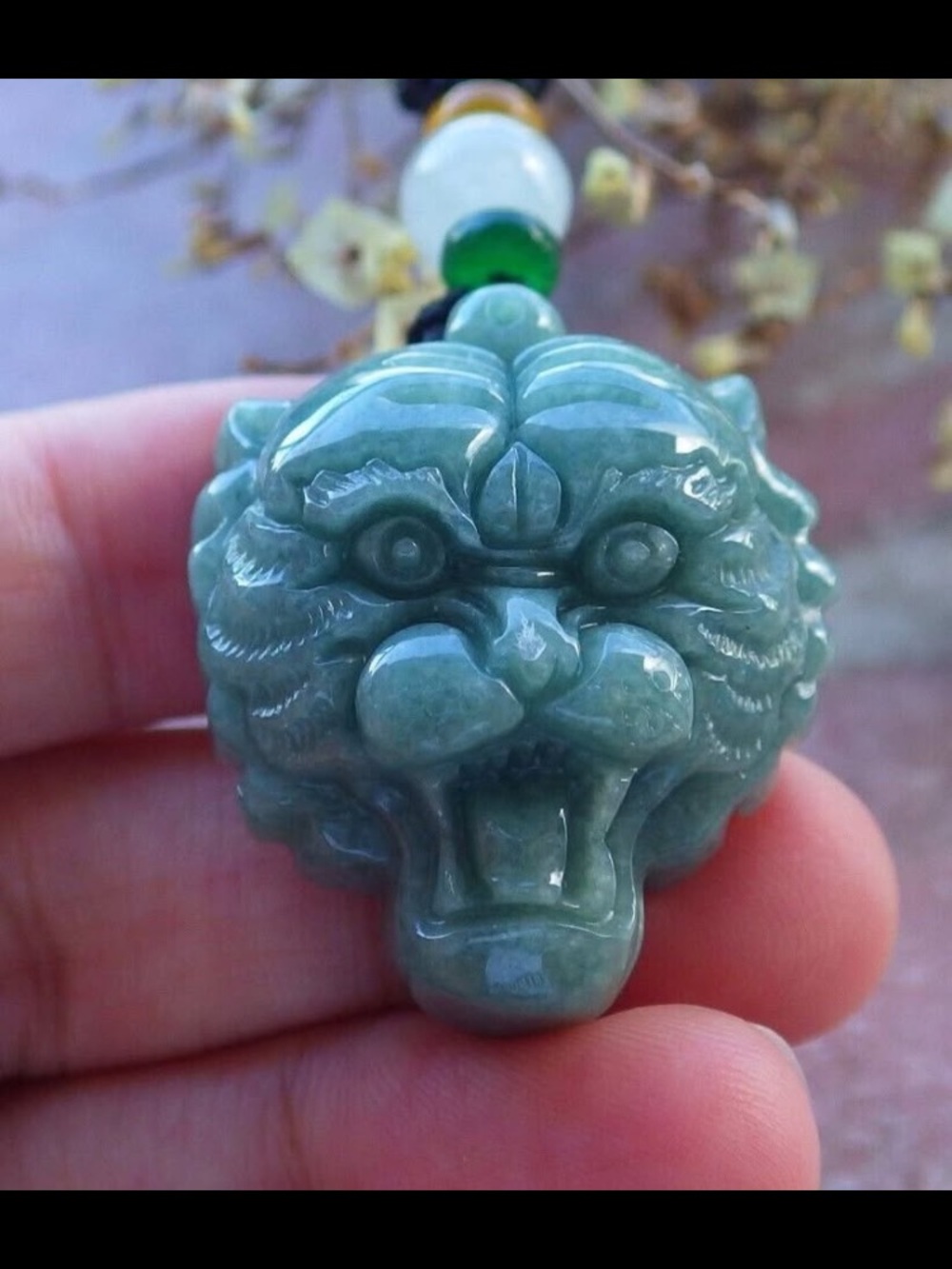 Certificate JADEITE Jade Green Luck Tiger lion Pendant